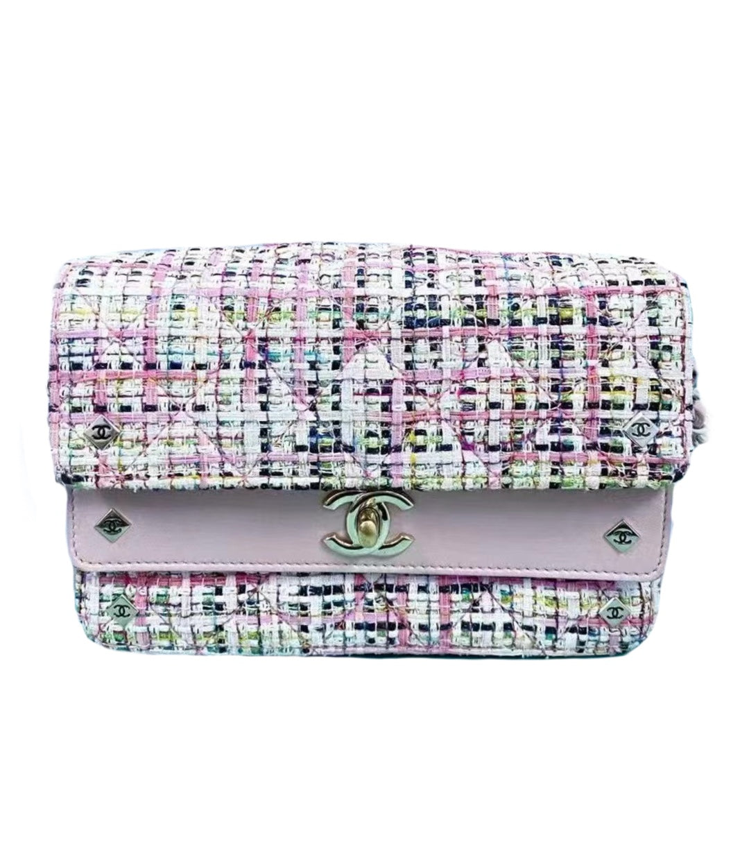 CHANEL PINK TWEED CC FLAP BAG